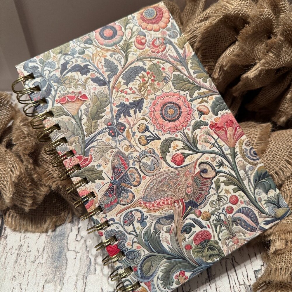 Floral Notebook Spiral Bound Blue and Pink Floral Pattern